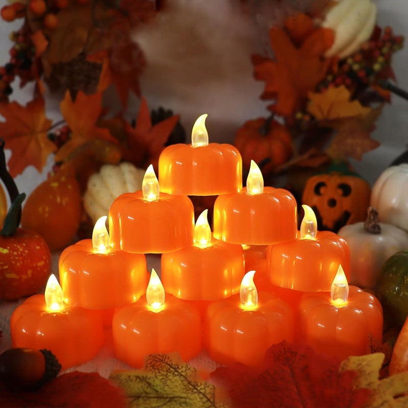 CESOF Pumpkin Tea Lights Decorations Fall Decor, 24 Pack LED Orange Pumpkin Lights Flameless Candles Battery Operated, Halloween Thanksgiving Flickering Tealight Candle for Home Table Indoor Party - Image 4